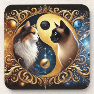 Katten die Evenwicht Symboliseren met een Yin Yang Bier Onderzetter