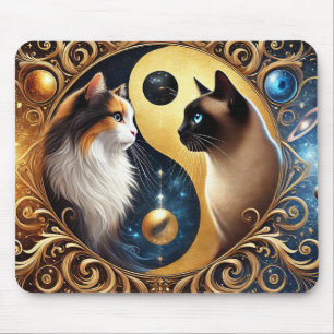 Katten die evenwicht symboliseren met een Yin Yang Muismat