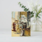 Katten die gebrande kastanjes eten briefkaart (Staand voorkant)