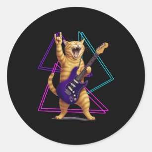 Katten die gitaar spelen Rockster Rock-'n-roll Man Ronde Sticker