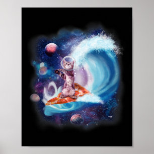 Katten die helm dragen surfen op pizza surfplank F Poster