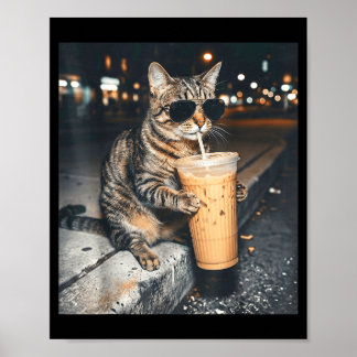 Katten die Iced Coffee drinken Funny Animal Meme M Poster