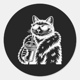 Katten die Iced Coffee drinken Funny Animal Meme Ronde Sticker