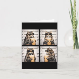 Katten die ijs-koffie drinken grappige mugshot die kaart