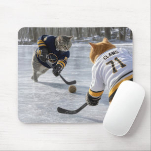 Katten die ijshockey spelen met een bol wol muismat