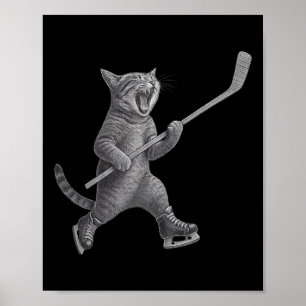 Katten die ijshockeysticks spelen Grappige schaats Poster