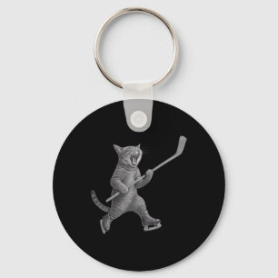 Katten die ijshockeysticks spelen Grappige schaats Sleutelhanger