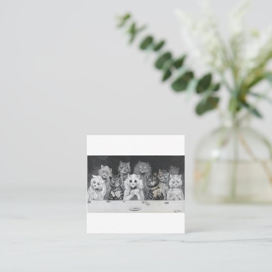 Katten die kaarten spelen - Louis Wain Vierkante Visitekaartje (Staand voorkant)