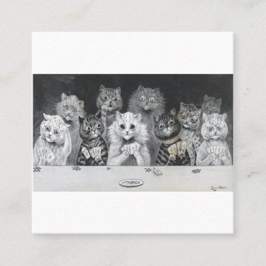 Katten die kaarten spelen - Louis Wain Vierkante Visitekaartje (Voorkant)