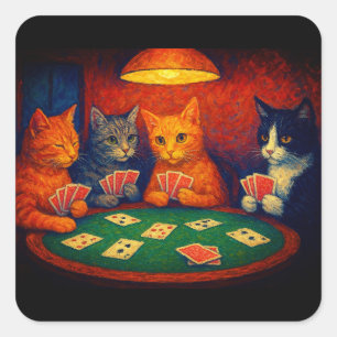 Katten die Kaarten Spelen Vierkante Sticker