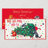 Katten die kerstboom vernielen leuk kerstkaart (Voorkant / Achterkant)