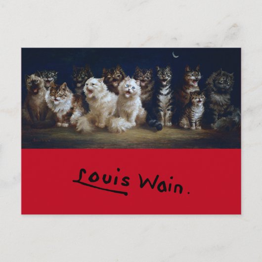 Katten die kerstkarolen zingen, Louis Wain Briefkaart (Voorkant)