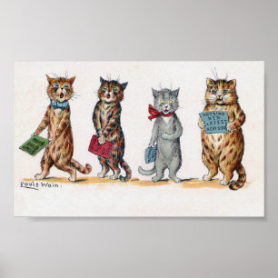 Katten die Kerstlied zingen, Louis Wain Poster