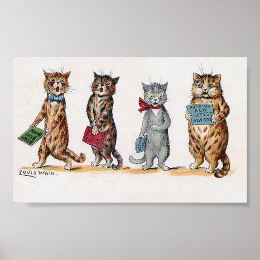 Katten die Kerstlied zingen, Louis Wain Poster (Voorkant)