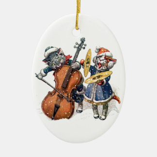 Katten die kerstmuziek in de sneeuw spelen keramisch ornament