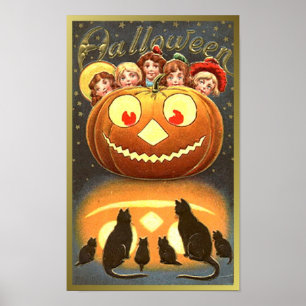 Katten die Kinder en pompoen  Halloween bekijken ( Poster