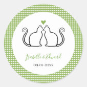 Katten die Liefdevolle Hart Groen & Witte Gingham Ronde Sticker (Voorkant)