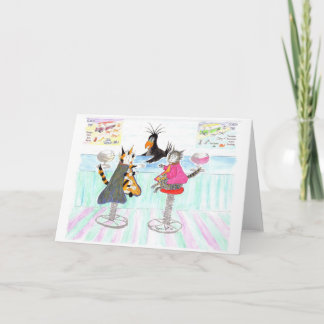 Katten die lunchen, wijn op de klok kaart