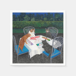 Katten die Mahjong afspelen in de tuin Servet