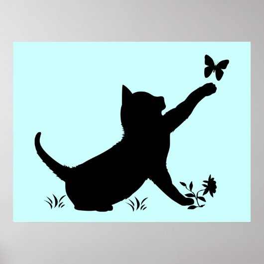 Katten die met Butterflies spelen in Silhouettes Poster (Voorkant)