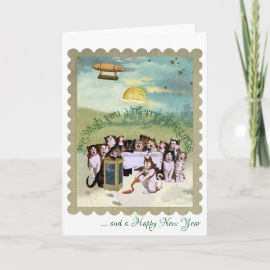 Katten die met een thema van steampunkKerstmis Feestdagen Kaart (Voorkant)