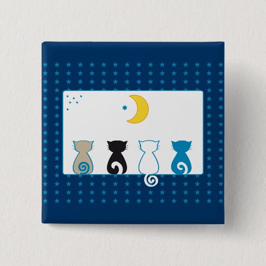 Katten die op de knop Moon kijken Vierkante Button 5,1 Cm (Voorkant)