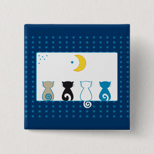 Katten die op de knop Moon kijken Vierkante Button 5,1 Cm