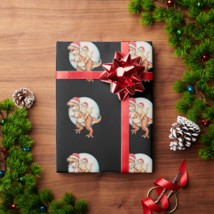 Katten die op dinosaurus T-Rex maan kerstmis Kerst Cadeaupapier