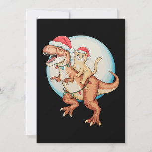 Katten die op dinosaurus T Rex maan kerstmis Kerst Feestdagenkaart