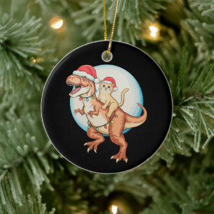 Katten die op dinosaurus T Rex maan kerstmis Kerst Keramisch Ornament