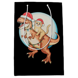 Katten die op dinosaurus T Rex maan kerstmis Kerst Medium Cadeauzakje