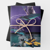 katten die op dolfijnen schieten en zee verwoesten inpakpapier vel (In situ)