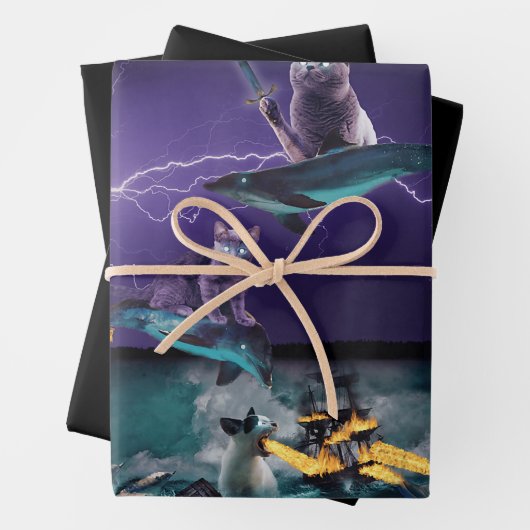 katten die op dolfijnen schieten en zee verwoesten inpakpapier vel (In situ)