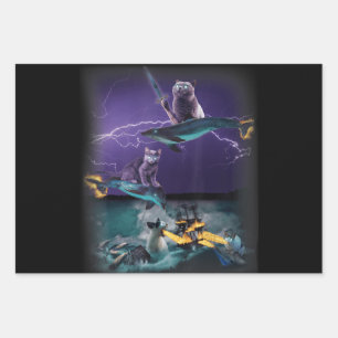 katten die op dolfijnen schieten en zee verwoesten inpakpapier vel