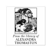 Katten die op hagedis op bureau boek bibliotheek n  zelfinktende stempel (Design)