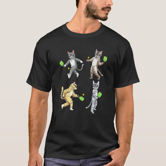 Katten die Pickleball spelen T-shirt (Voorkant)