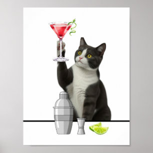 Katten die Pink Martini Kunst vasthouden Poster