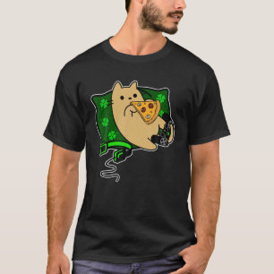Katten die pizza eten en op groene piloot koken t-shirt