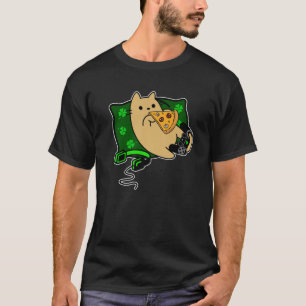 Katten die pizza eten en op groene piloot koken t-shirt