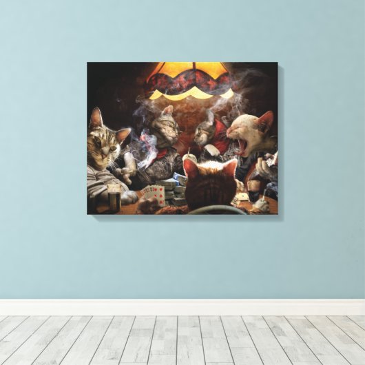Katten die poker spelen canvas afdruk (Insitu (Houten vloer))
