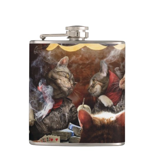 Katten die poker spelen heupfles (Voorkant)
