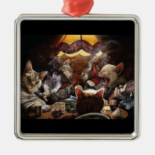 Katten die poker spelen metalen ornament (Voorkant)