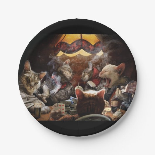 Katten die poker spelen papieren bordje (Voorkant)