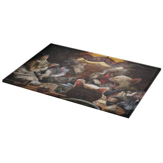 Katten die poker spelen snijplank (Hoek)