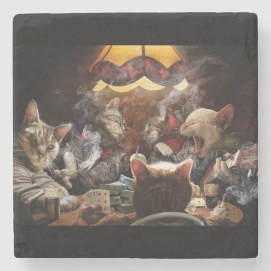 Katten die poker spelen stenen onderzetter (Voorkant)