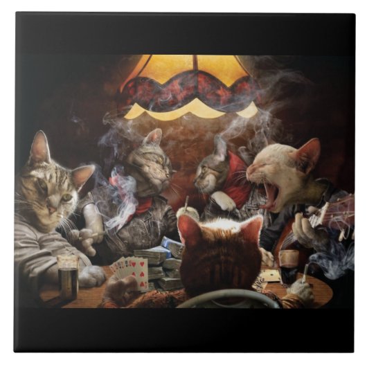 Katten die poker spelen tegeltje (Voorkant)