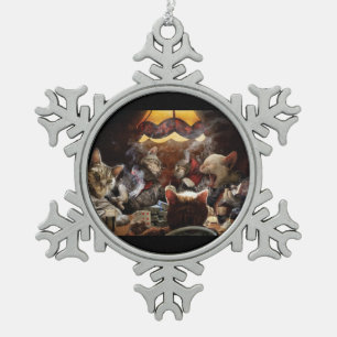 Katten die poker spelen tin sneeuwvlok ornament