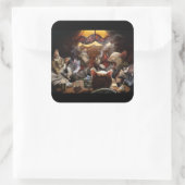 Katten die poker spelen vierkante sticker (Tas)