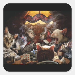 Katten die poker spelen vierkante sticker