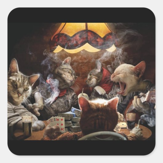 Katten die poker spelen vierkante sticker (Voorkant)